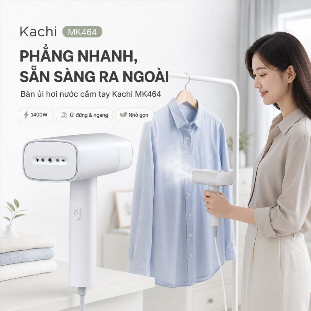 Bàn ủi hơi nước cầm tay Kachi MK464 1400W | Ủi nhanh, nhỏ gọn