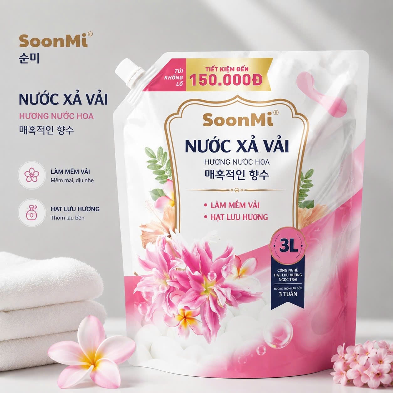 Nước Xả Soonmi 3kg: Bí Quyết Quần Áo Mềm Mại, Ngát Hương Suốt 3 Tuần MK