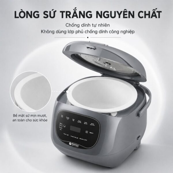 Nồi cơm điện lòng sứ dưỡng sinh 1.2L Mishio MK381