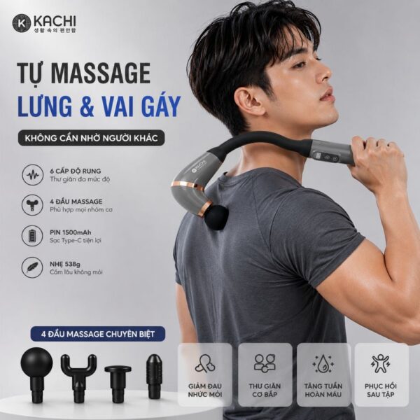Gậy Massage Kachi MK405 – Súng Massage Cầm Tay Có Tay Nối Dài, Thư Giãn Sâu Từng Nhóm Cơ