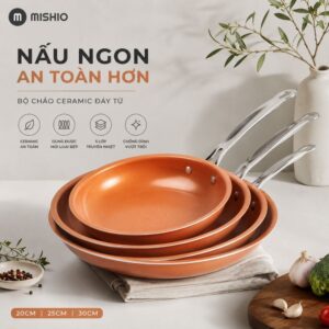 Chảo Chống Dính Đáy Từ Mishio (Size 20, 25, 30cm) MK430 MK431 MK432 - Chống Dính Gốm Cao Cấp, An Toàn Sức Khỏe, Dùng Cho Mọi Loại Bếp