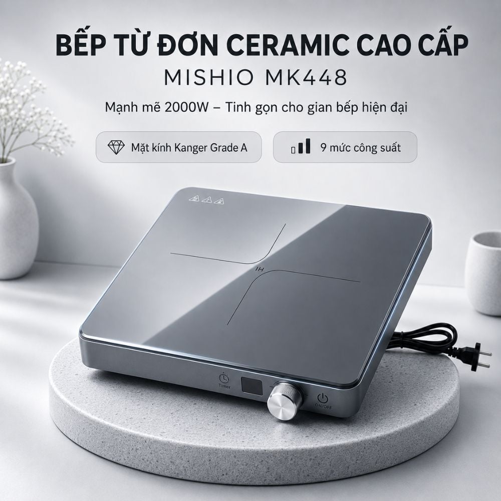 Bếp Từ Đơn Mishio MK448 Công Suất 2000W - Mặt Kính Kanger Hạng A