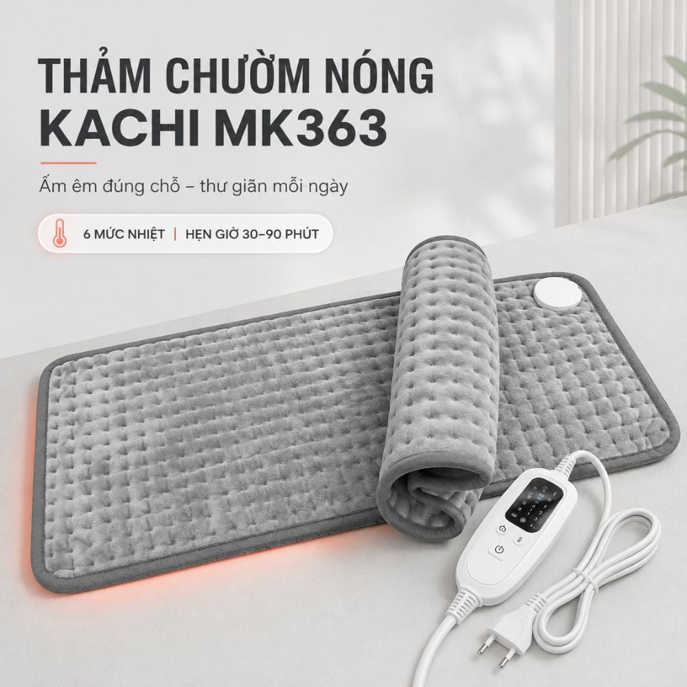 Thảm Chườm Nóng Kachi MK363 giảm đau nhức, đệm sưởi ấm, chăn điện