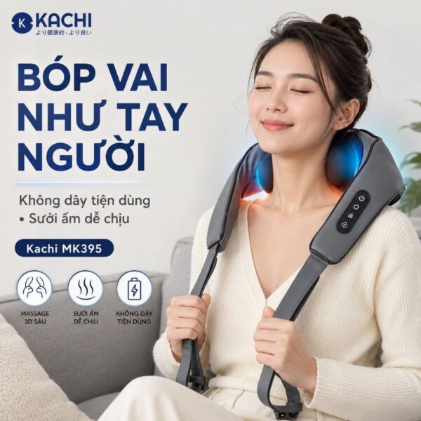 Máy massage cổ vay gáy 6D Kachi MK395 mô phỏng bàn tay người, chạy pin không dây tiện lợi