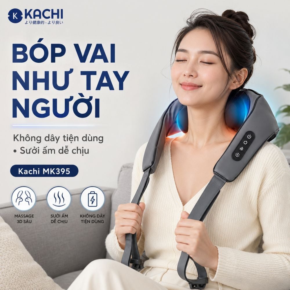 Máy massage cổ vay gáy 6D Kachi MK395 mô phỏng bàn tay người, chạy pin không dây tiện lợi