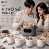 Hình ảnh chi tiết: Nồi nấu chậm lòng sứ 3L Mishio MK397 kèm xửng hấp và 4 thố sứ tiện lợi không lo cháy khét hay bong tróc chống dính