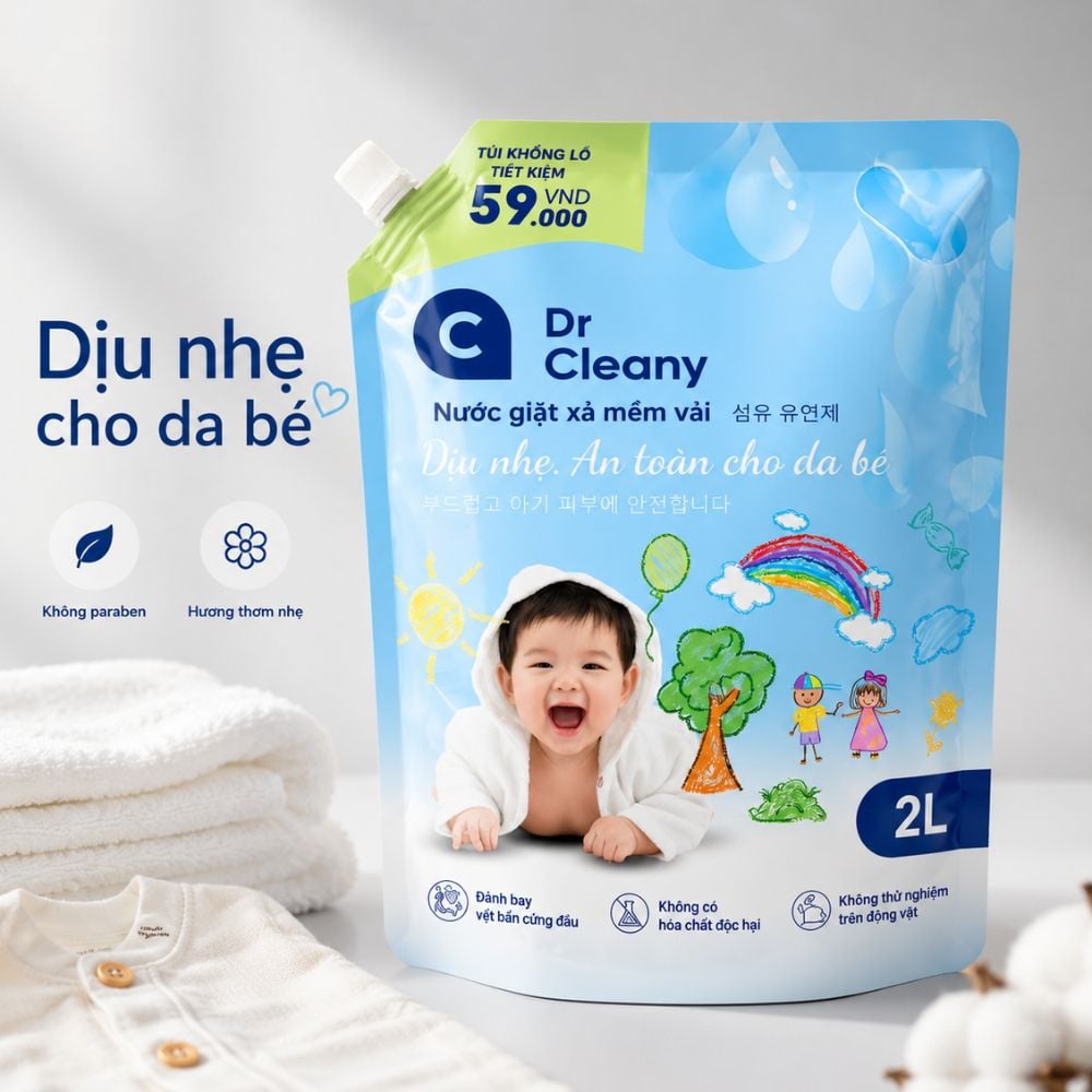 Nước Giặt Cho Bé Dr. Cleany 2kg - Dịu Nhẹ, An Toàn Cho Da Nhạy Cảm | Công Nghệ Hàn Quốc MK