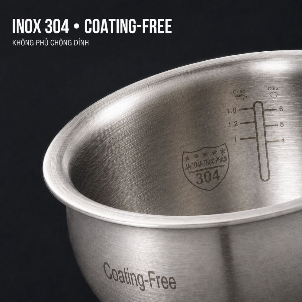 Nồi cơm điện lòng inox 304 Mishio MK451 / MK452 (1,2 / 1,8L) không phủ chống dính