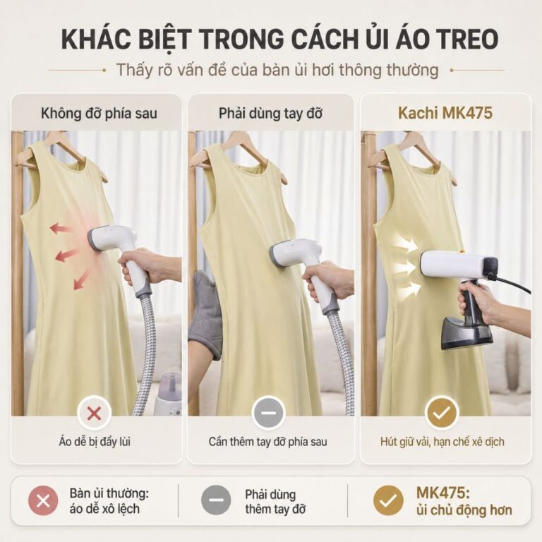 Bàn Ủi Hơi Nước Hút Giữ Vải Kachi MK475 – Giữ Vải Ổn Định, Ủi Phẳng Dễ Hơn