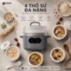 Hình ảnh chi tiết: Nồi nấu chậm lòng sứ 3L Mishio MK397 kèm xửng hấp và 4 thố sứ tiện lợi không lo cháy khét hay bong tróc chống dính