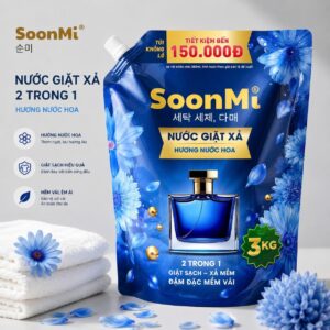 Nước Giặt Xả 2 Trong 1 Soonmi 3kg Đậm Đặc - Công Nghệ Hạt Lưu Hương Ngọc Trai Lên Tới 3 Tuần MK