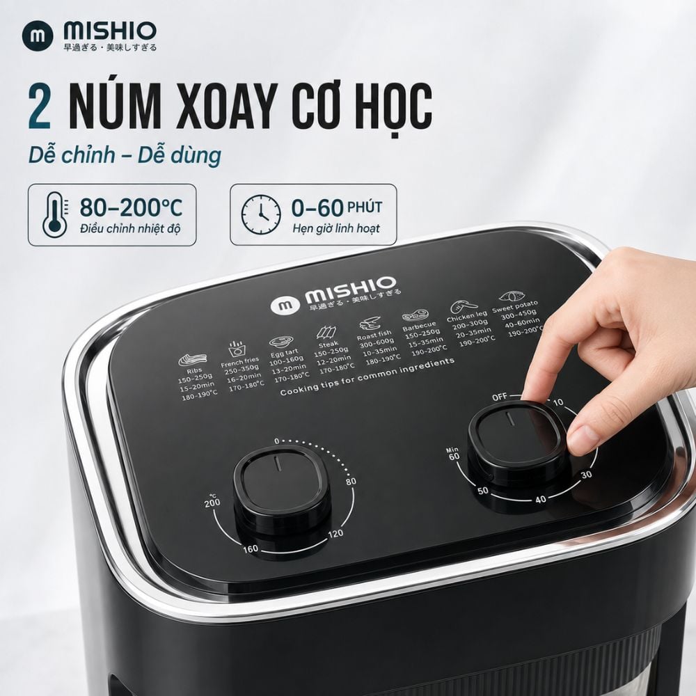 Nồi chiên không dầu thủy tinh Mishio MK373 | Dung tích 7 lít lòng nồi không bong tróc gỉ sét