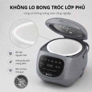 Nồi cơm điện lòng sứ dưỡng sinh Mishio MK365 chống dính tự nhiên trọn đời không bong tróc