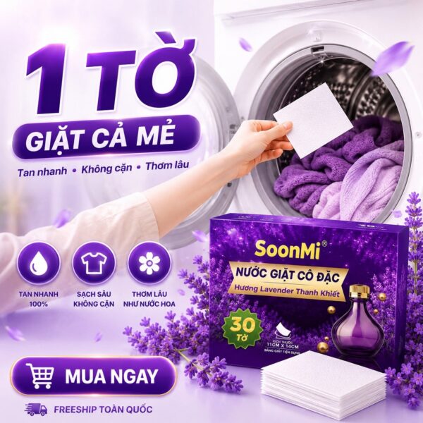 Nước Giặt Cô Đặc SoonMi Hương Lavender - Công Nghệ Giặt Tẩy Thế Hệ Mới (Hộp 30 Tờ) MK