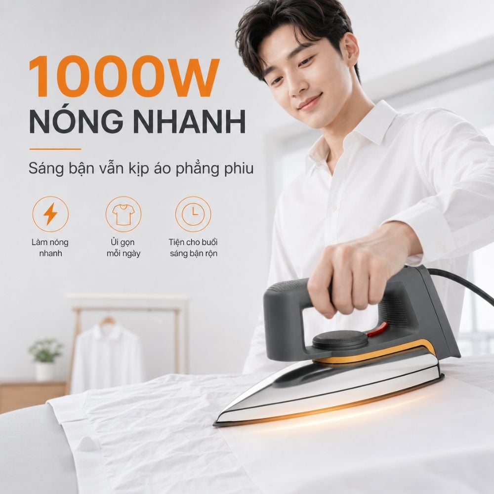 Bàn ủi khô Kachi MK423 1000W - Là phẳng mọi nếp nhăn, an toàn cho mọi loại vải