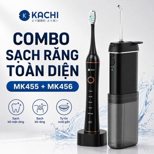 COMBO chăm sóc răng miệng toàn diện: bàn chải điện làm sạch bề mặt răng + tăm nước làm sạch kẽ răng