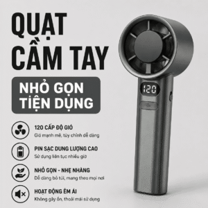 Quạt Cầm Tay Kachi MK442 – 120 Cấp Độ Gió Tuabin, Màn Hình LED Hiển Thị Pin, Bảo Hành 18 Tháng