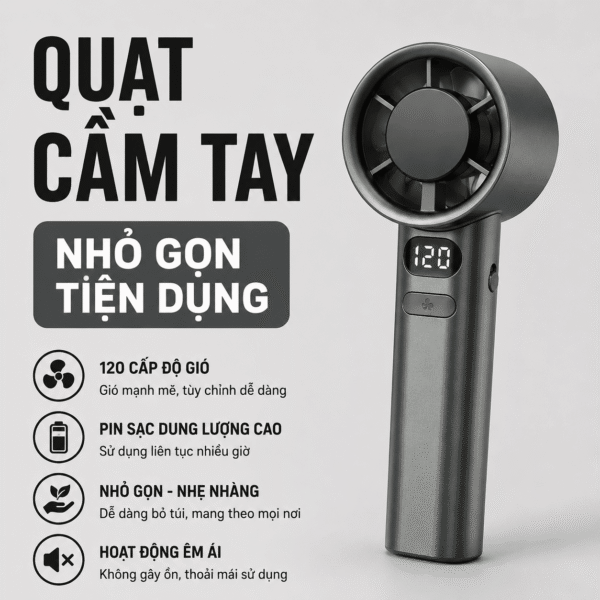 Quạt Cầm Tay Kachi MK442 – 120 Cấp Độ Gió Tuabin, Màn Hình LED Hiển Thị Pin, Bảo Hành 18 Tháng