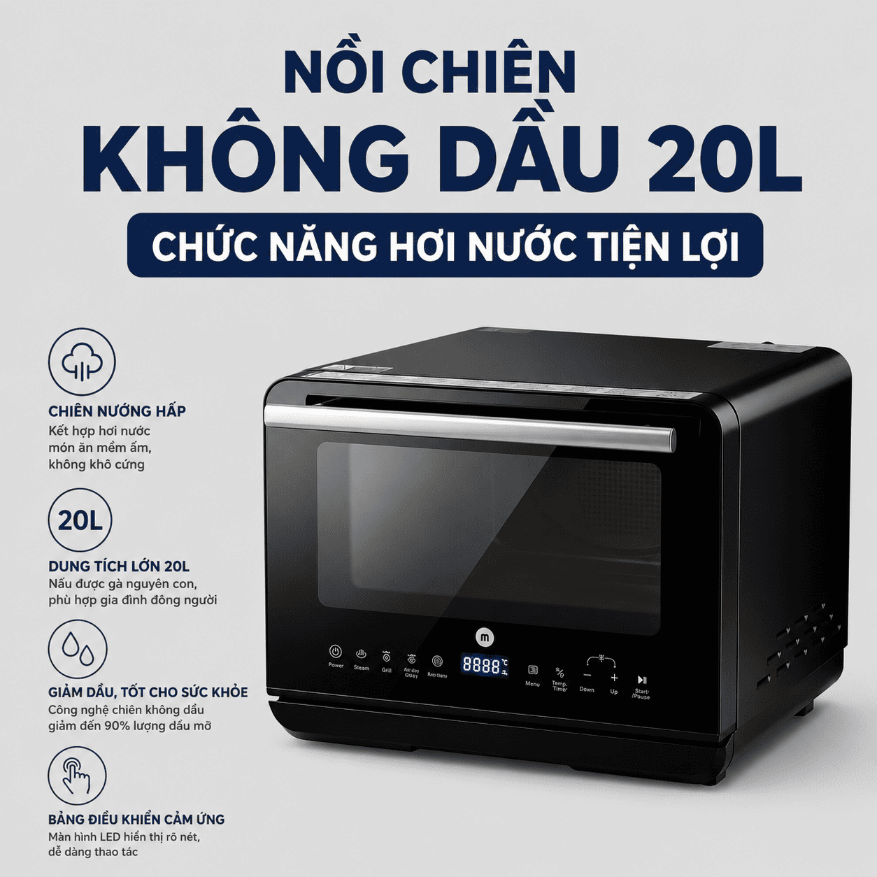 Lò Chiên Không Dầu Kết Hợp Hơi Nước Mishio MK318 20 Lít