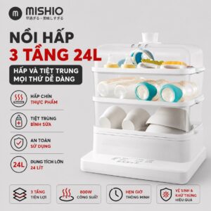 Nồi hấp hơi nước 3 tầng 24L Mishio MK384 800W