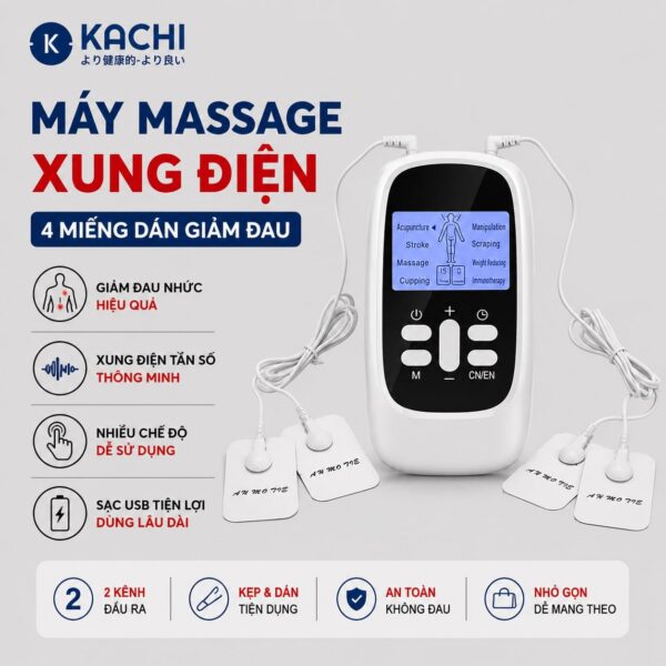 Máy Massage Xung Điện 4 Miếng Dán, 15 Mức Cường Độ, 8 Chế Độ, giảm cảm giác mỏi, tăng trải nghiệm massage Kachi MK46