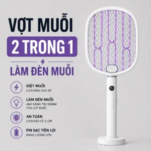 Vợt Bắt Muỗi Tự Động Kachi MK462 – Tích Hợp Đèn Bắt Muỗi, Màn Hình LED Thông Minh
