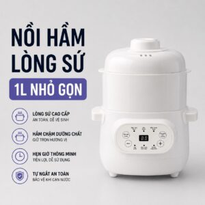 Nồi nấu chậm lòng sứ 1 Lít Mishio MK383 | Chưng yến , Hầm nhừ vẫn hỗ trợ chế biến món ăn tiện lợi