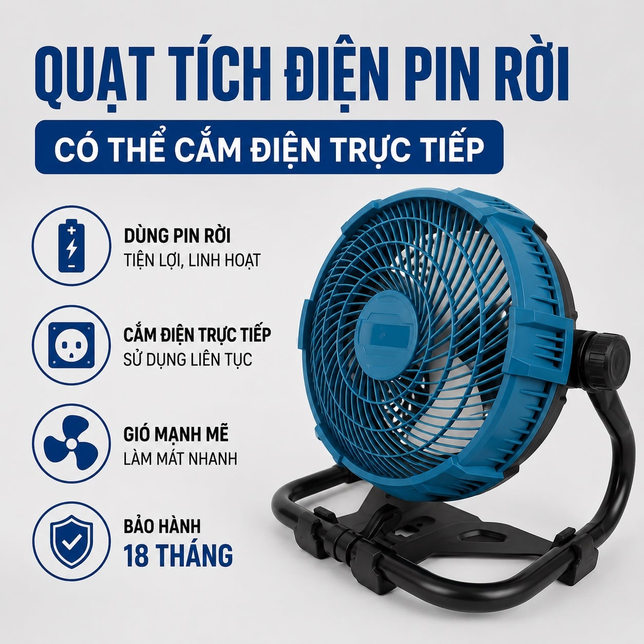 Quạt Để Bàn Tích Điện Kachi MK443 – Gió Turbo Mạnh Mẽ, Xoay 360 Độ, Thiết Kế Di Động Đa Năng