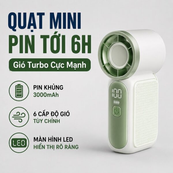 Quạt Cầm Tay Mini Kachi MK441 - Pin Khủng 3000mAh, Màn Hình LED Hiển Thị, 6 Cấp Độ Gió (Bảo Hành 18 Tháng)