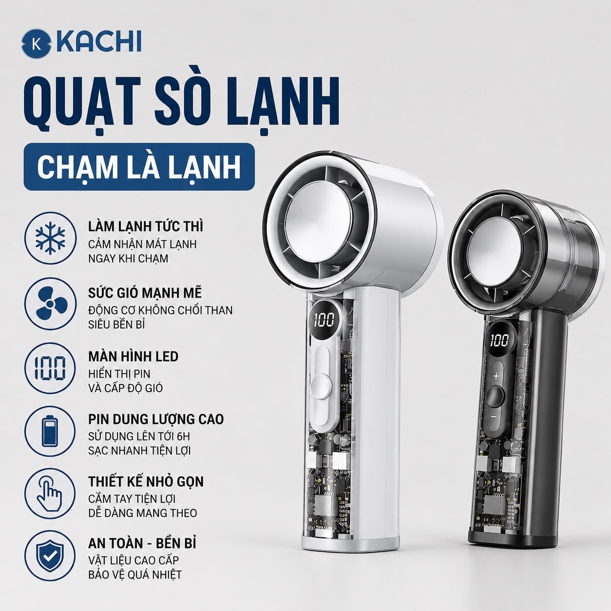 Quạt Sò Lạnh Cầm Tay Kachi MK419: Mát Lạnh Tức Thì, Đánh Tan Nóng Bức!