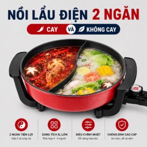 Nồi Lẩu Điện 2 Ngăn Mishio Mk112 5L - Màu Đỏ