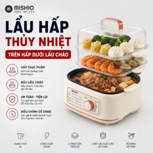 Nồi lẩu hấp thủy nhiệt Mishio MK382 khay hấp inox 304