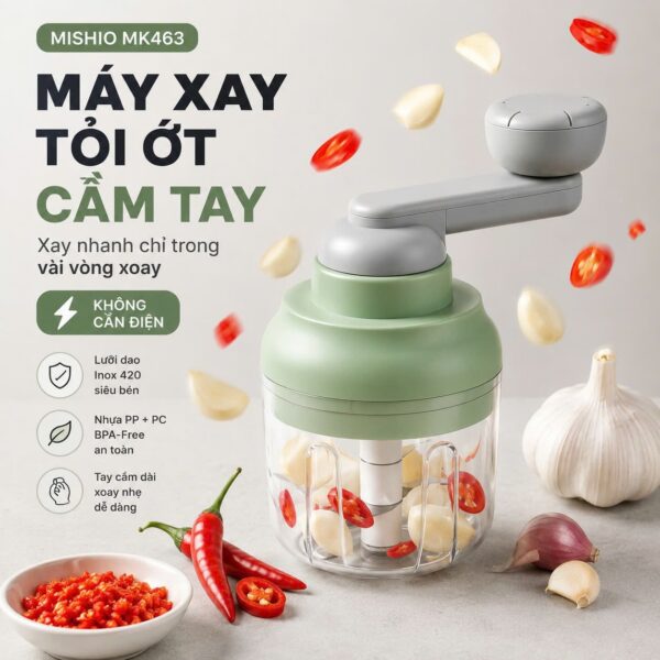 Máy Xay Tỏi Ớt Cầm Tay Mishio MK463 - Xoay tay siêu bền, dễ tháo lắp vệ sinh
