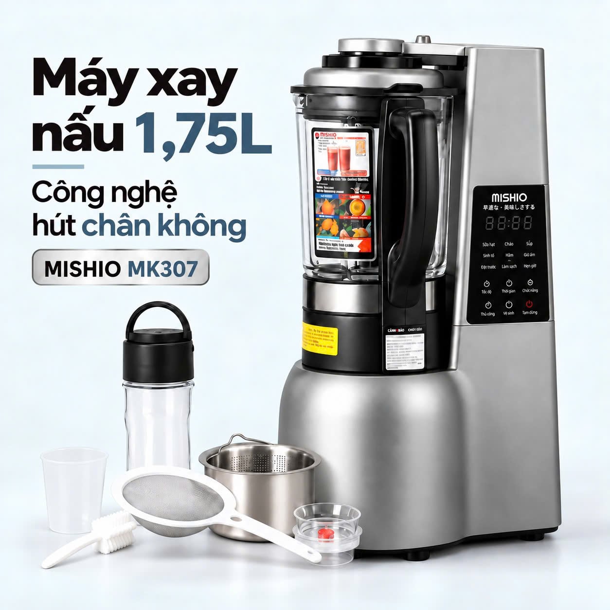 Máy xay nấu chân không Mishio MK307 – 800W, cối 1,75L