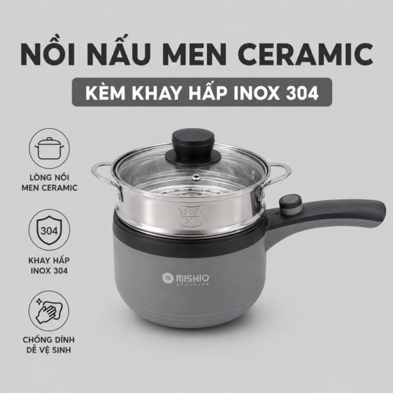 Nồi nấu đa năng Mishio MK321 1,5L – 600W, kèm xửng hấp