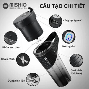Máy xay sinh tố cầm tay Mishio MK371 460ml, pin sạc