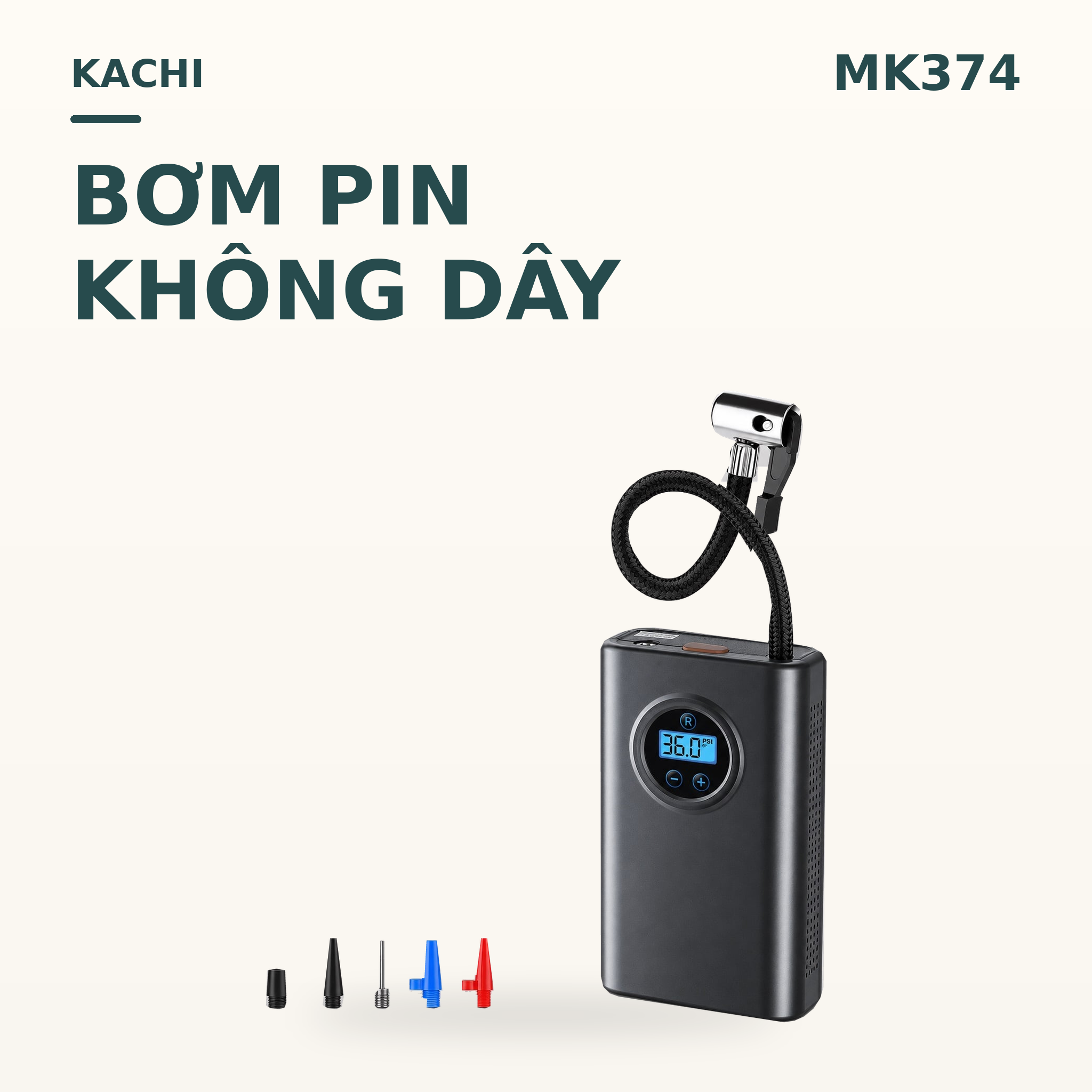 Hình sản phẩm Máy bơm pin Kachi MK374 – 120W, pin 3600mAh, 150 PSI