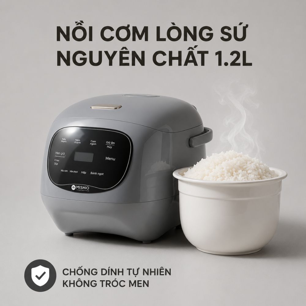 Nồi cơm điện lòng sứ Mishio MK381 1,2L