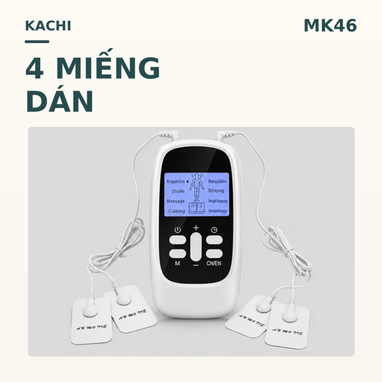 Máy Massage Xung Điện 4 Miếng Dán, 15 Mức Cường Độ, 8 Chế Độ, Giảm Đau Nhức, Tăng Cường Tuần Hoàn Máu Kachi MK46