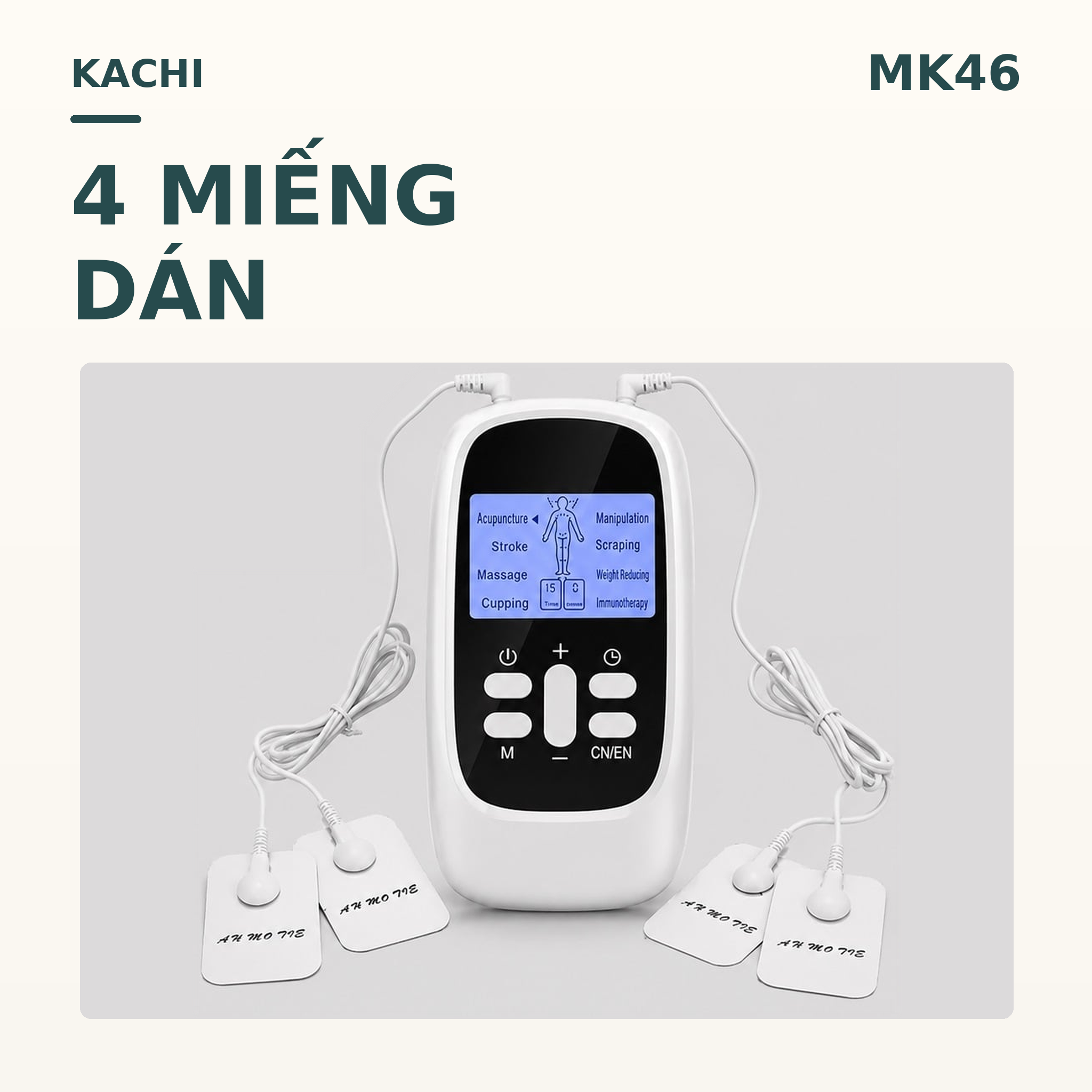 Hình sản phẩm Máy massage xung điện Kachi MK46 – 4 miếng dán, 15 mức, 8 chế độ
