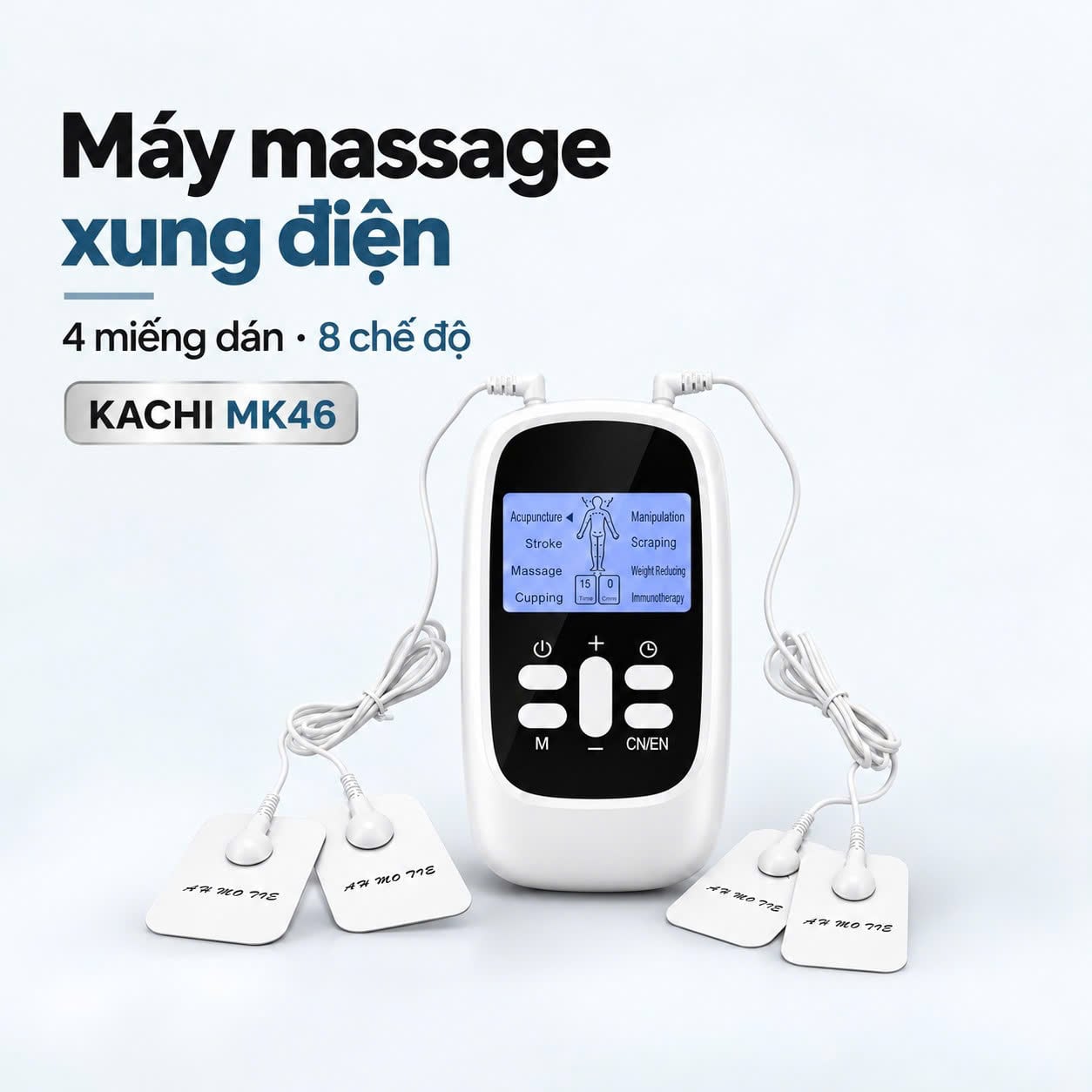 Máy massage xung điện Kachi MK46 – 4 miếng dán, 15 mức, 8 chế độ
