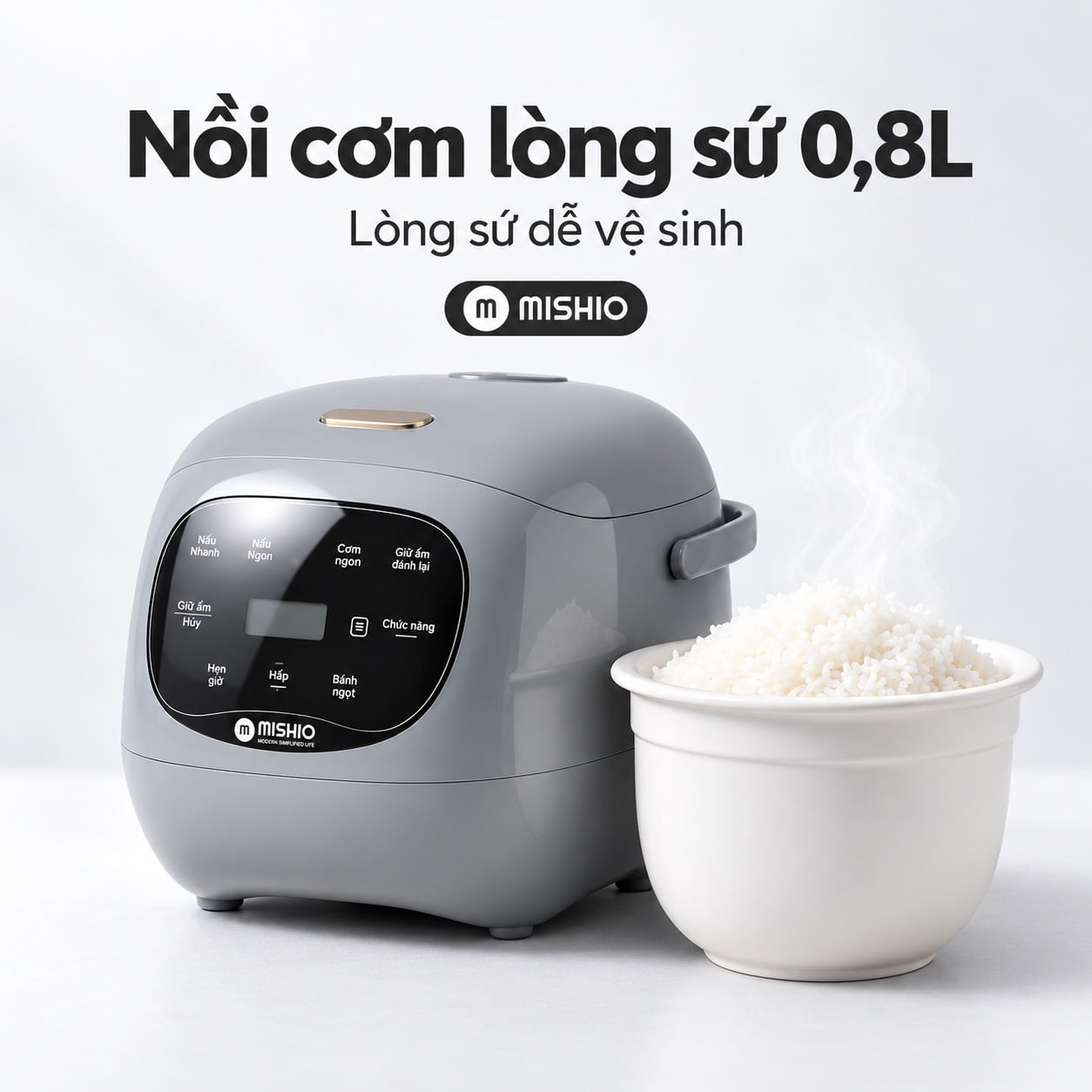 Nồi cơm điện lòng sứ Mishio MK365 0,8L