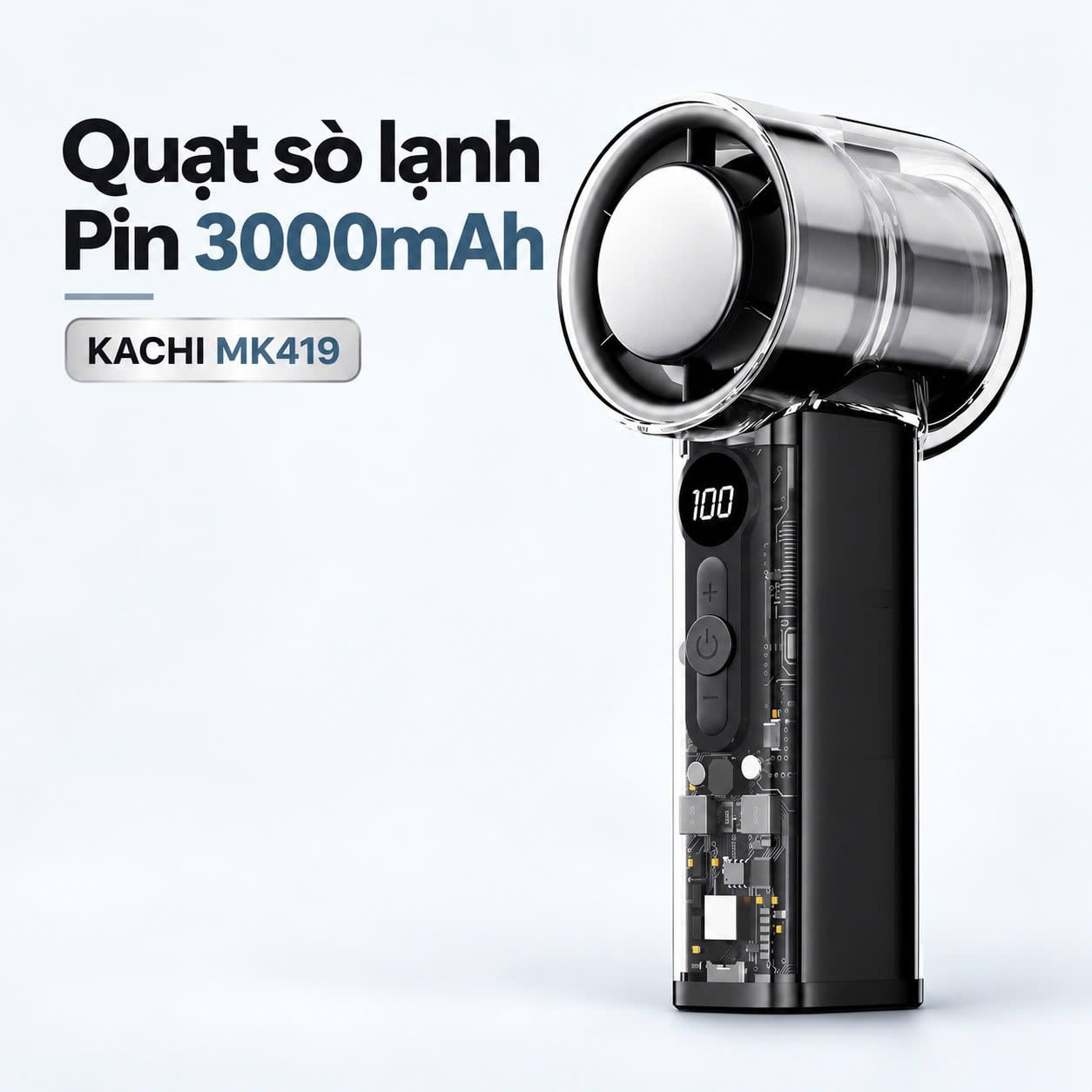 Quạt sò lạnh Kachi MK419 – Pin 3000mAh, 6 cấp gió