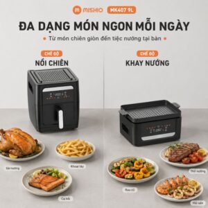 Nồi chiên không dầu kiêm bàn nướng Mishio MK407 9L