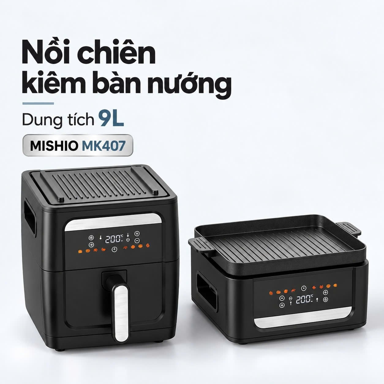 Nồi chiên không dầu kiêm bàn nướng Mishio MK407 9L