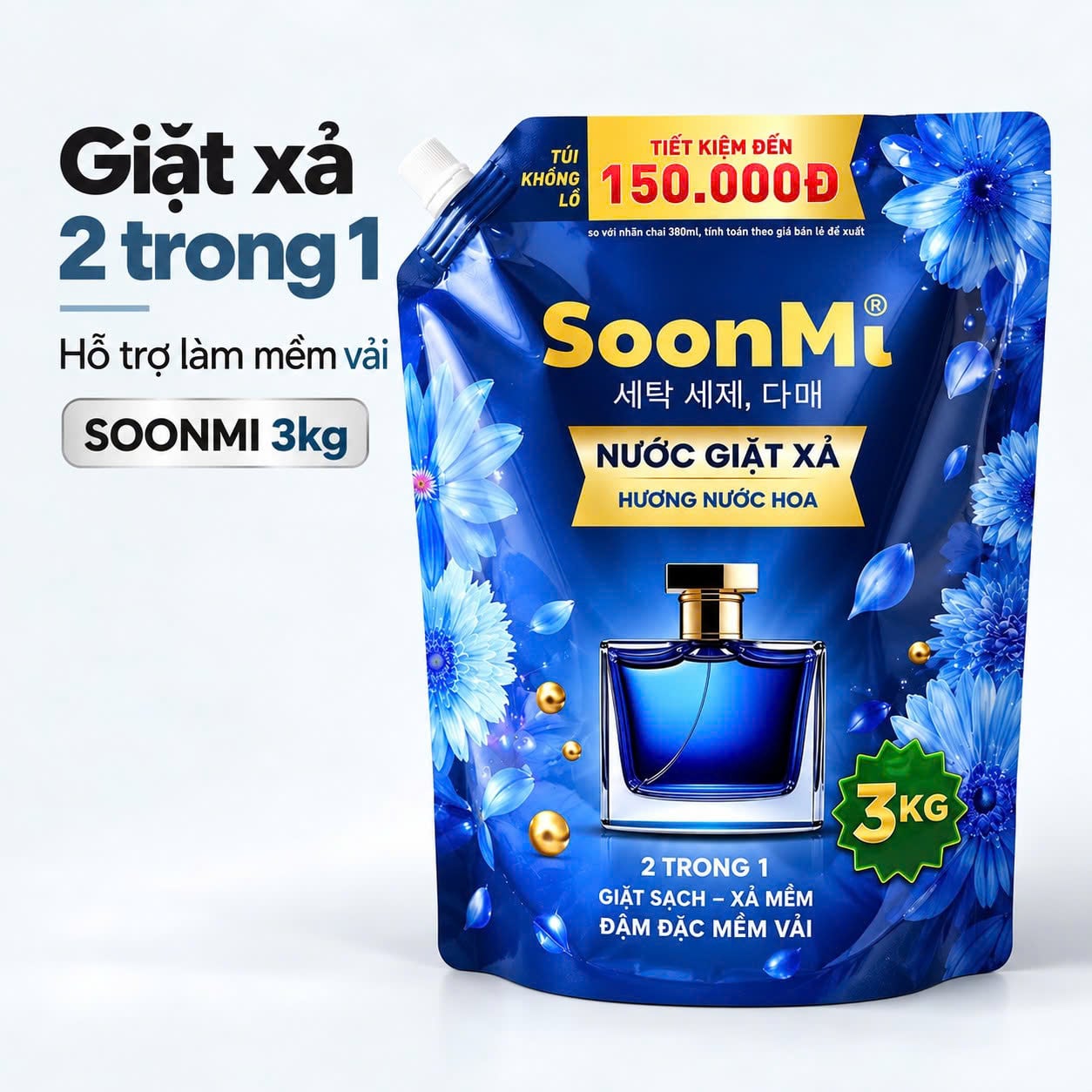 Nước giặt xả 2 trong 1 Soonmi 3kg – Hương thơm dùng hằng ngày