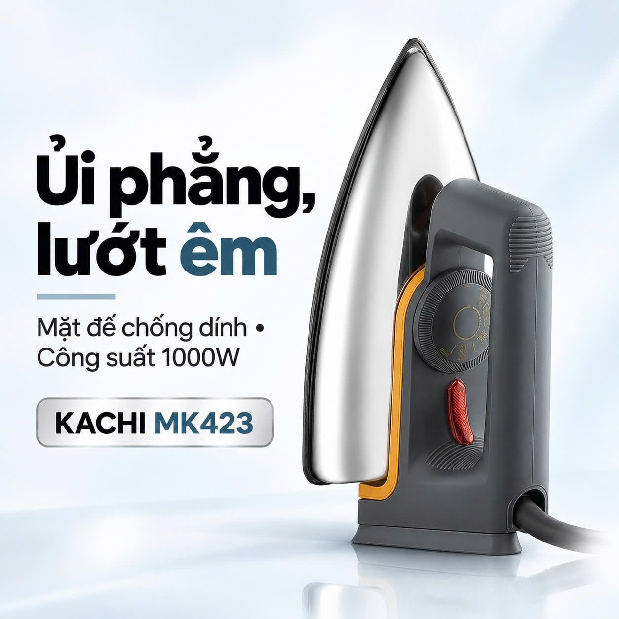 Bàn ủi khô Kachi MK423 1000W – Núm chỉnh nhiệt