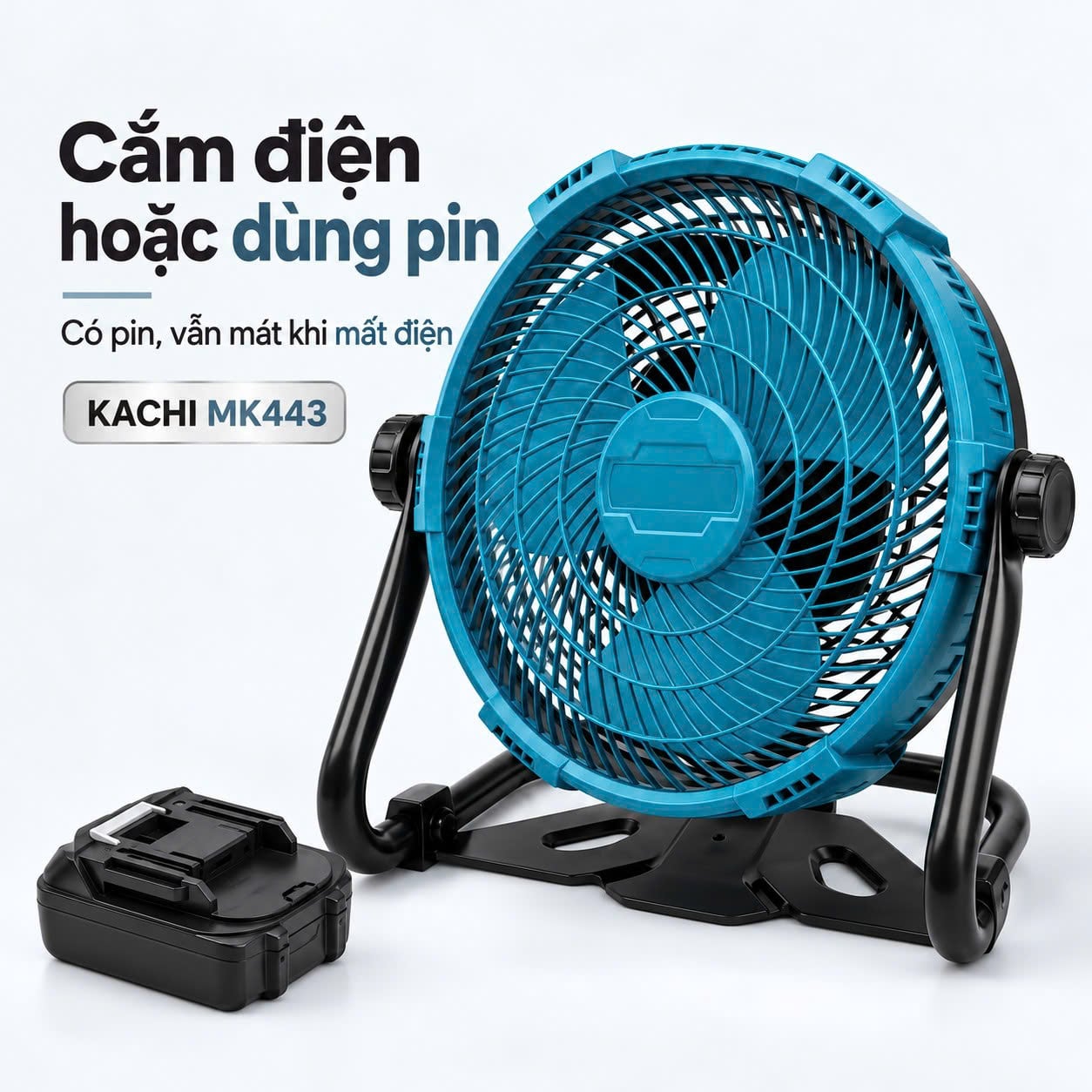 Quạt để bàn tích điện Kachi MK443 20W – Pin 1200mAh, xoay 360°