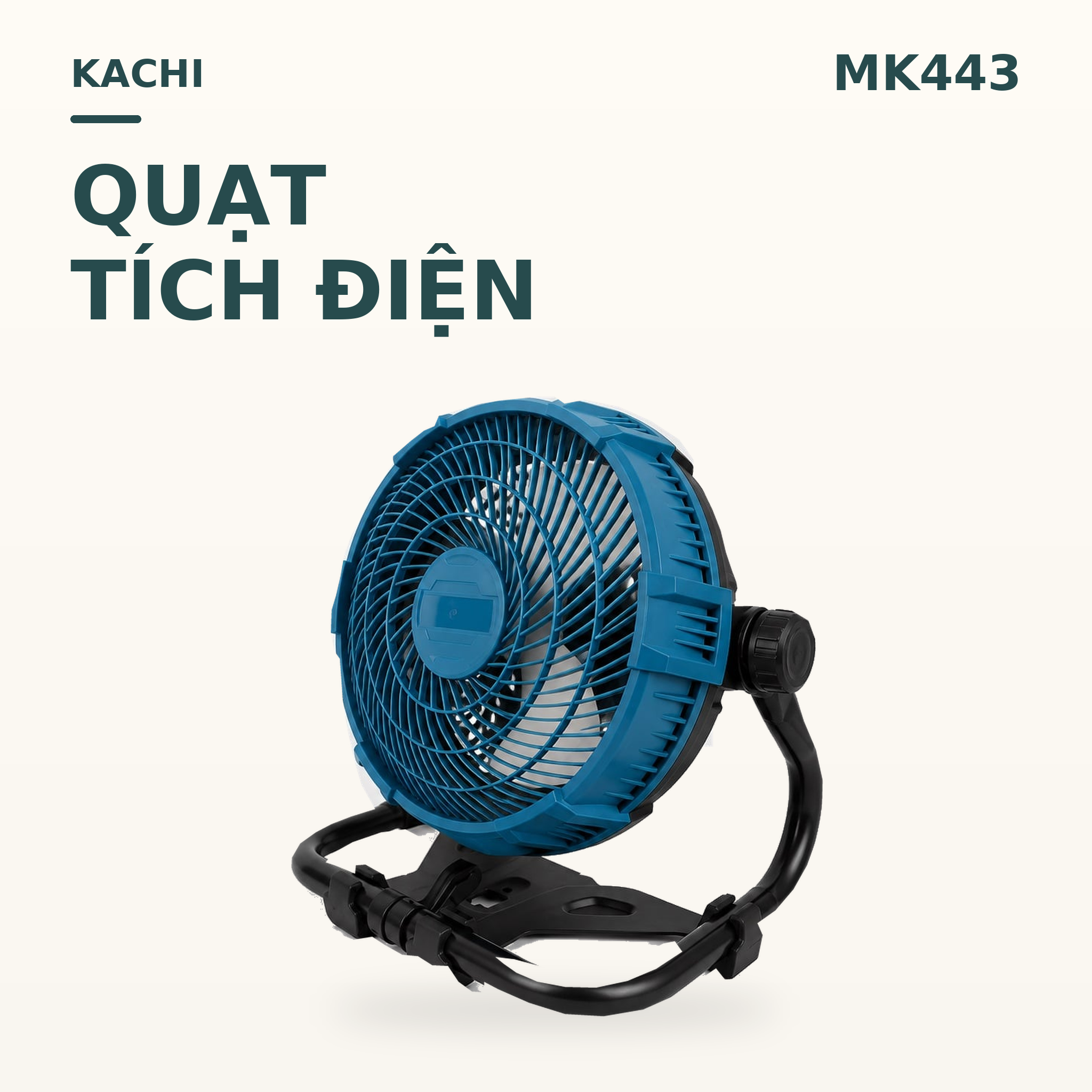 Quạt Để Bàn Tích Điện Kachi MK443 – Gió Turbo Mạnh Mẽ, Xoay 360 Độ, Thiết Kế Di Động Đa Năng