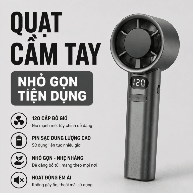 Quạt cầm tay Kachi MK442 – 120 cấp gió, pin 1200mAh